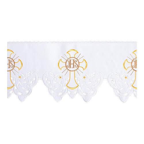 White border for altar tablecloth, crosses with JHS, h 9 in 1