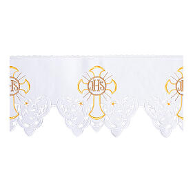 Bordure pour nappe autel blanche avec croix et JHS h 22 cm