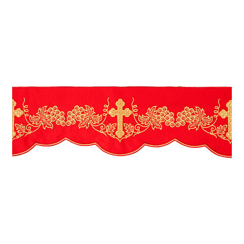 Borda vermelha para toalha de altar cruzes uva douradas h 15 cm 1