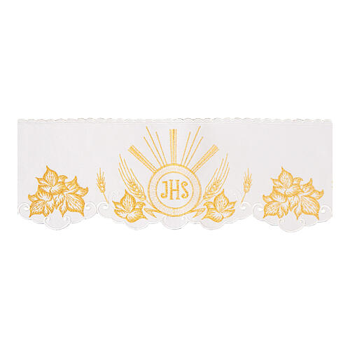 Volante mantel de altar JHS espigas blanco celebración h 15 cm 1