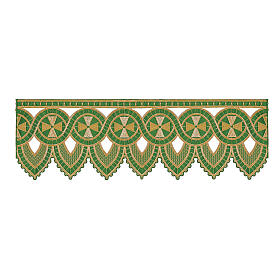 Altar cloth trim with golden crosses on green fabric, h 10 in