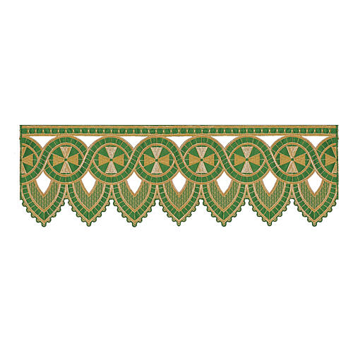 Altar cloth trim with golden crosses on green fabric, h 10 in 1