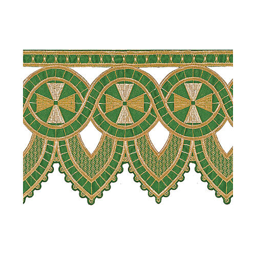 Altar cloth trim with golden crosses on green fabric, h 10 in 2