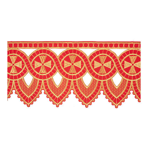 Altartuch-Bordüre mit Kreuzen und geometrischem Muster, rot, Höhe 25 cm 3