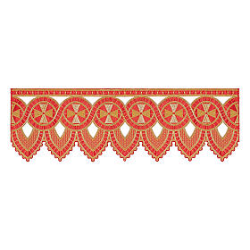 Red altar cloth trim with golden crosses, h 10 in
