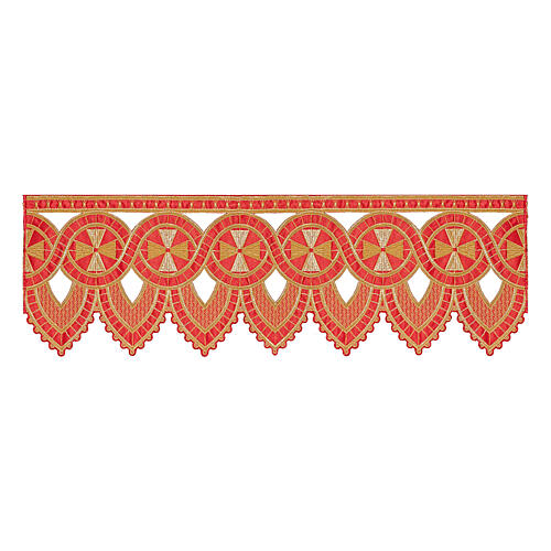 Red altar cloth trim with golden crosses, h 10 in 1