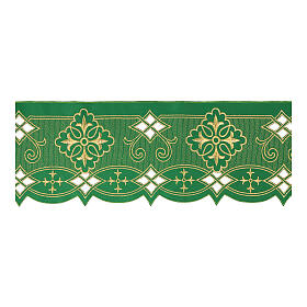 Volante color verde bordado oro cruces h 20 cm decoraciones