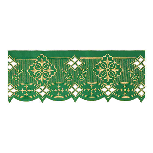 Volante color verde bordado oro cruces h 20 cm decoraciones 1