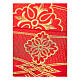 Altar cloth trim, h 3.5 in, red fabric with golden crosses and geometric pattern s2