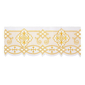 Altar cloth trim, gold and white, h 3.5 in, crosses and geometric pattern