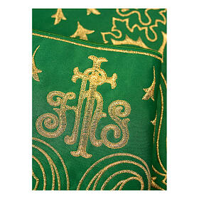 Altar cloth trim with Baroque golden embroidery, green fabric, 9.5 in
