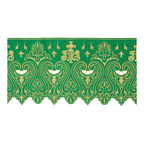 Renda para altar decoração bordado ouro h 24 cm verde 1