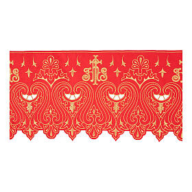 Bord pour nappe d'autel rouge or h 24 cm croix JHS