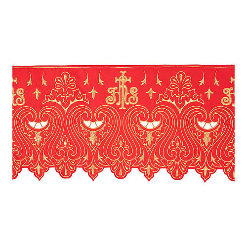 Bord pour nappe d'autel rouge or h 24 cm croix JHS 1