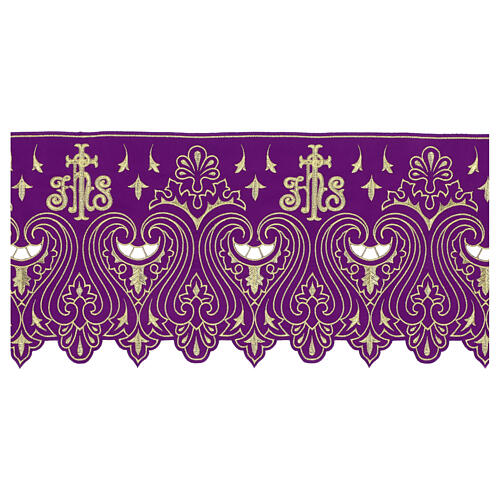 Purple colored trim for altar tablecloth 24 cm gold 1