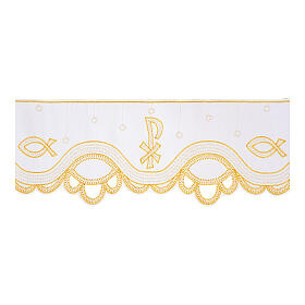 Liturgical fabric for altar with embroidered fish h 20 cm white