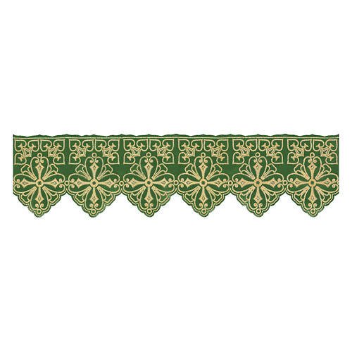 Green trim for altar cloth with geometric flowers and crosses, h 9 in 1