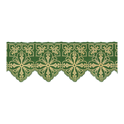 Green trim for altar cloth with geometric flowers and crosses, h 9 in 2