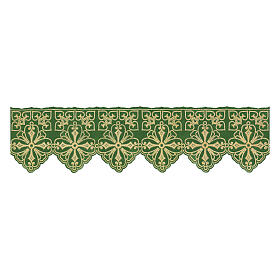 Green liturgical fabric trim crosses gold flowers h 22 cm