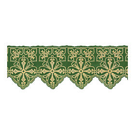 Green liturgical fabric trim crosses gold flowers h 22 cm