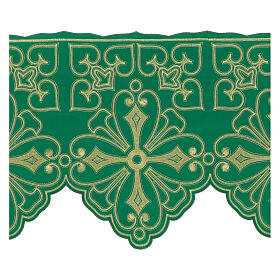 Trim for altar cloth with geometric flowers and crosses, green and gold, h 14 in