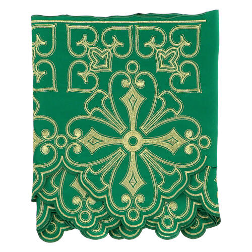 Trim for altar cloth with geometric flowers and crosses, green and gold, h 14 in 3