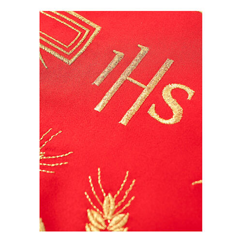 Red altar cloth trim, wheat pattern with IHS monogram, h 8 in 2