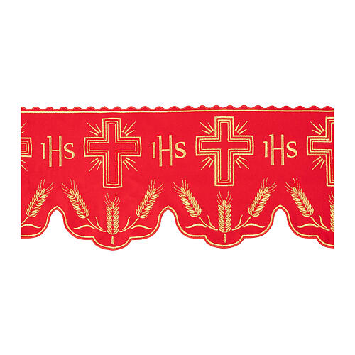 Red altar cloth trim with IHS, wheat and cross, h 12 in 1