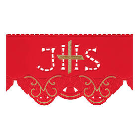 Red altar trim with gold cross IHS h 19 cm