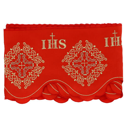 Volante rojo para altar IHS con cruz h 19 cm 3