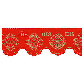 Bord rouge pour nappe d'autel IHS avec croix h 19 cm