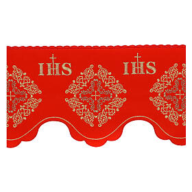 Bord rouge pour nappe d'autel IHS avec croix h 19 cm