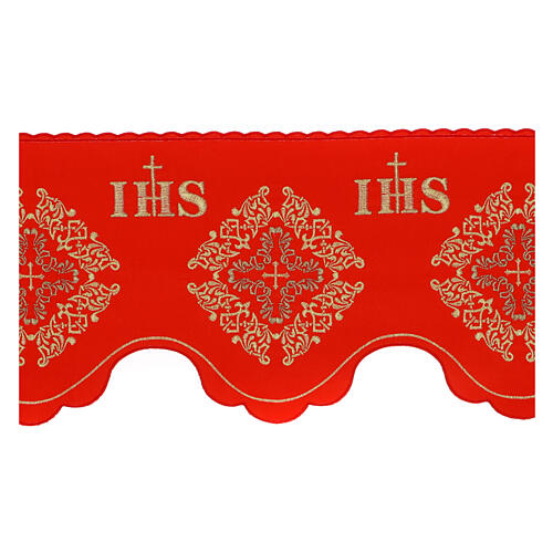 Bord rouge pour nappe d'autel IHS avec croix h 19 cm 2