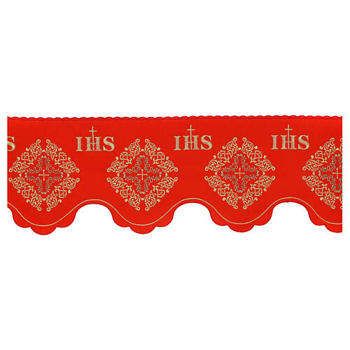 Red altar edge trim IHS cross h 19 cm 1