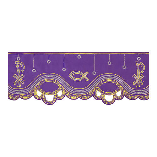 Volante para altar de color violeta pez h 20 cm borde plata 1