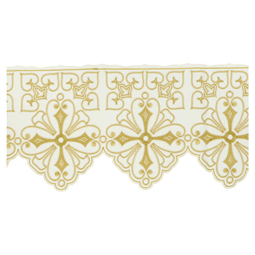 Volante para altar color marfil floral h 35 cm oro cruces 1