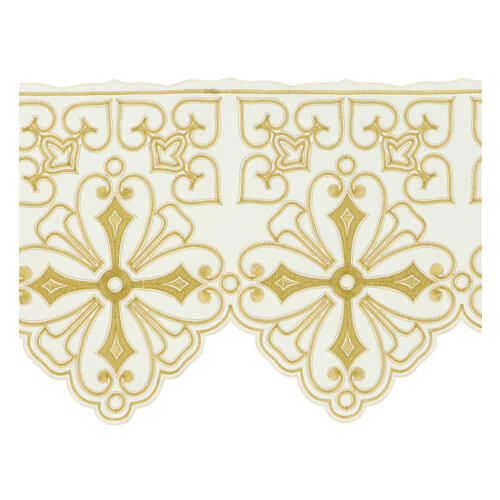 Volante para altar color marfil floral h 35 cm oro cruces 2