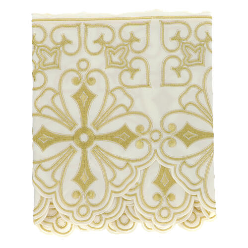 Bord blanc pour nappe d'autel avec croix et fleurs stylisées h 35 cm 3