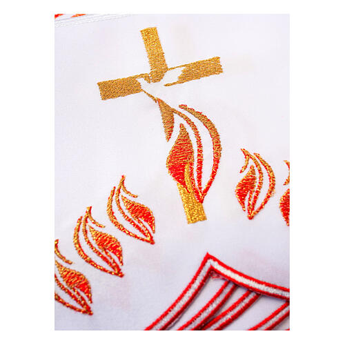 Altar cloth frill with dove, flames and crosses, h 7 in, white polyester 2