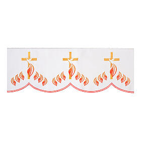 Bord blanc pour nappe d'autel croix colombe flammes h 17 cm