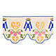 Altar cloth frill with Marial initials and pink roses, h 7 in, white polyester s1