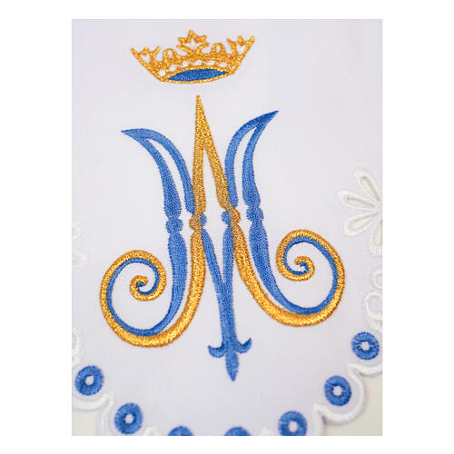 Altartuch-Bordüre mit Marienmonogramm und Krone, weiß, Höhe 20 cm 2