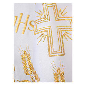 White altar cloth frill with golden cross, IHS and ears of wheat, h 8 in