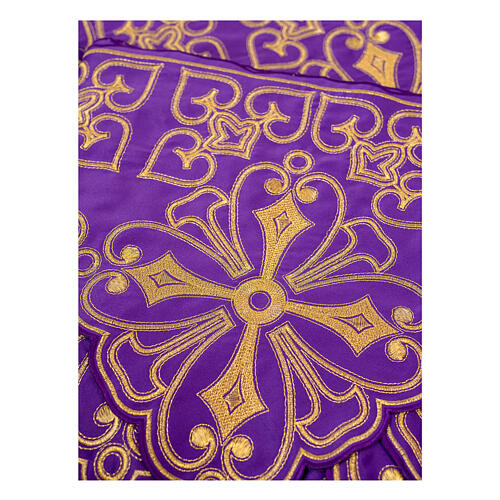 Frill for altar cloth with geometric flowers and crosses, gold and purple, h 9 in 2