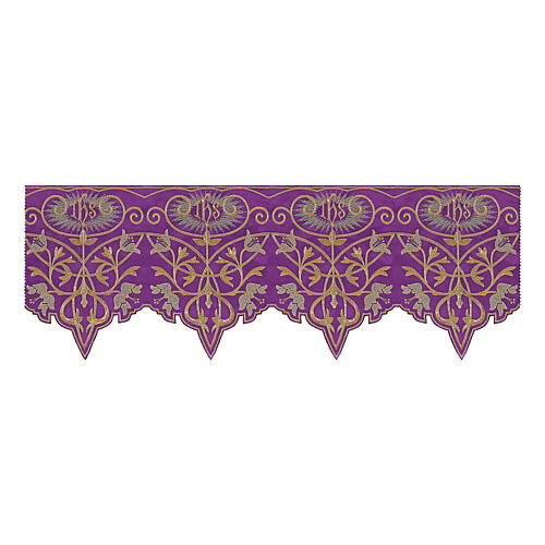 Volante violeta para altar h 27 cm IHS flores oro 1