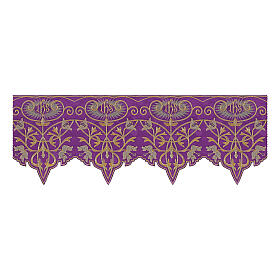 Bord violet de nappe d'autel h 27 cm IHS fleurs or