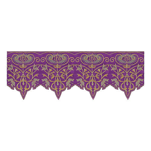 Balza viola per altare h 27 cm IHS fiori oro 1