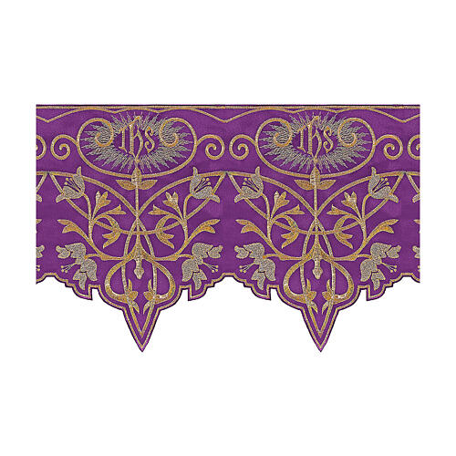 Balza viola per altare h 27 cm IHS fiori oro 2