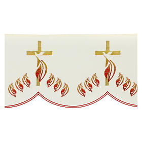 Ivory-coloured frill with stylised dove, flames and cross for altar cloth, h 7 in