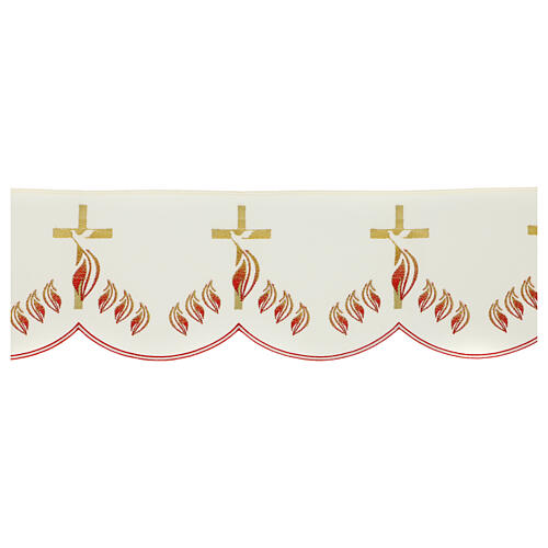 Ivory colored altar table cloth trim with fire dove h 17 cm 1